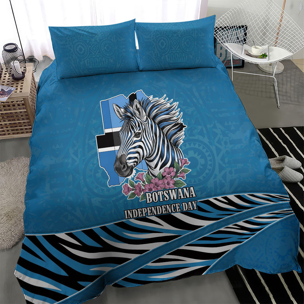 Botswana Independence Day Bedding Set Flying Dove Graphic Zebra Portrait Flag Map