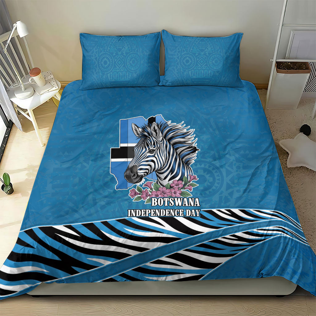 Botswana Independence Day Bedding Set Flying Dove Graphic Zebra Portrait Flag Map