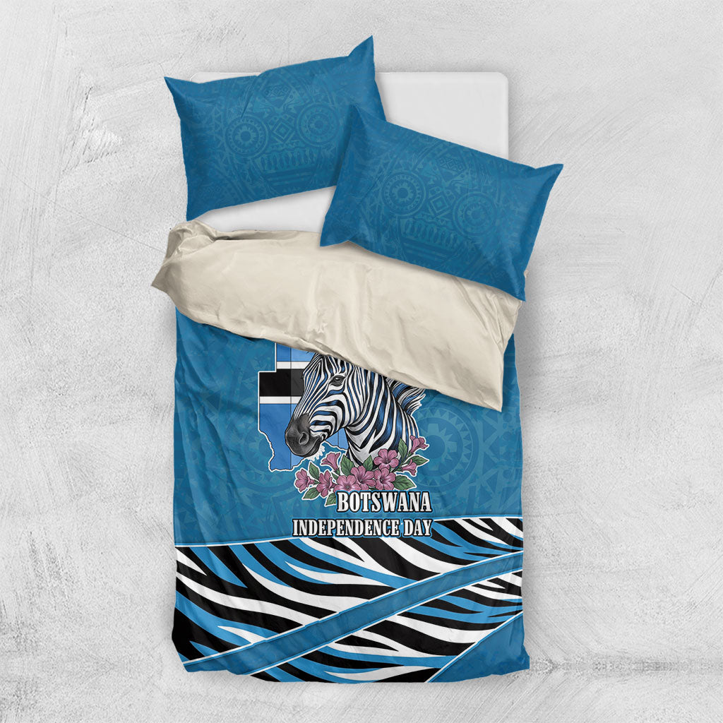 Botswana Independence Day Bedding Set Flying Dove Graphic Zebra Portrait Flag Map