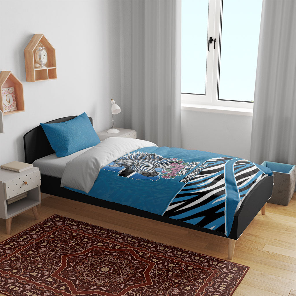 Botswana Independence Day Bedding Set Flying Dove Graphic Zebra Portrait Flag Map