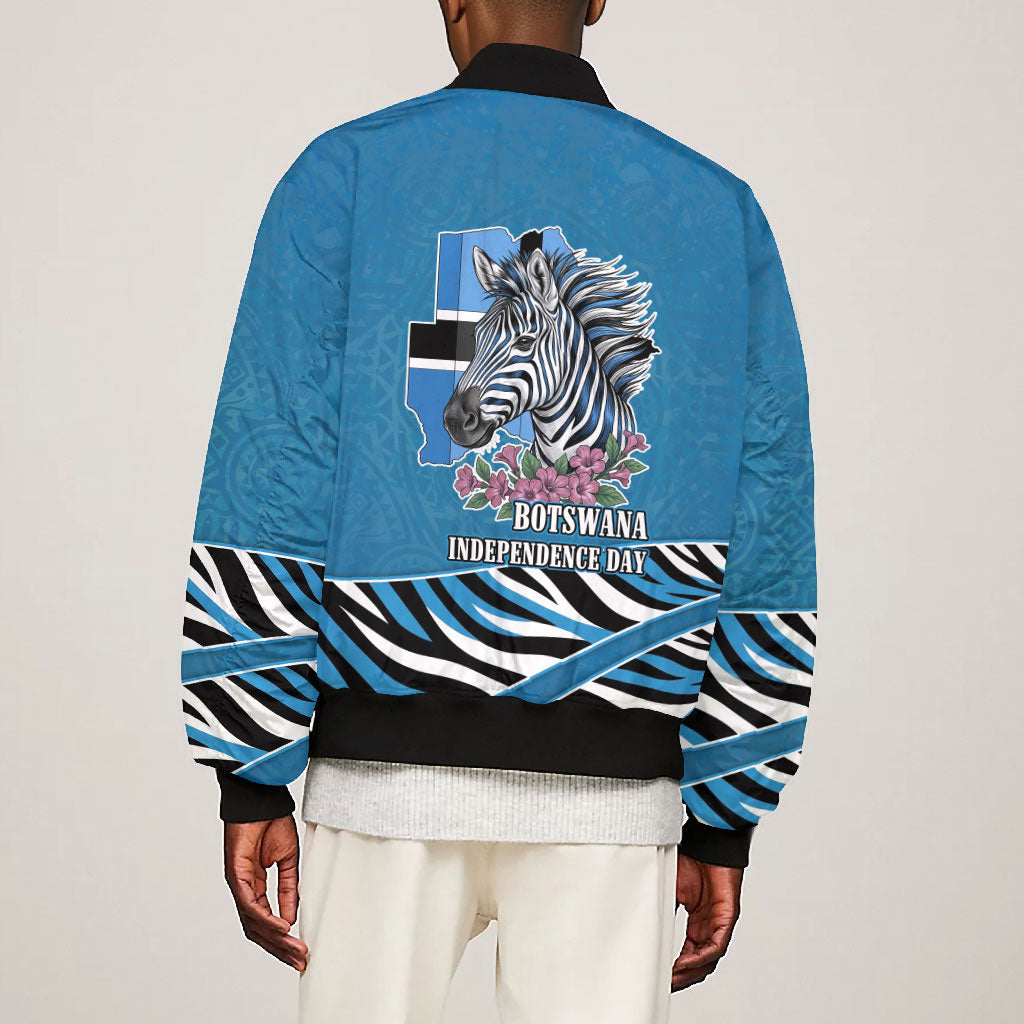 Botswana Independence Day Bomber Jacket Flying Dove Graphic Zebra Portrait Flag Map