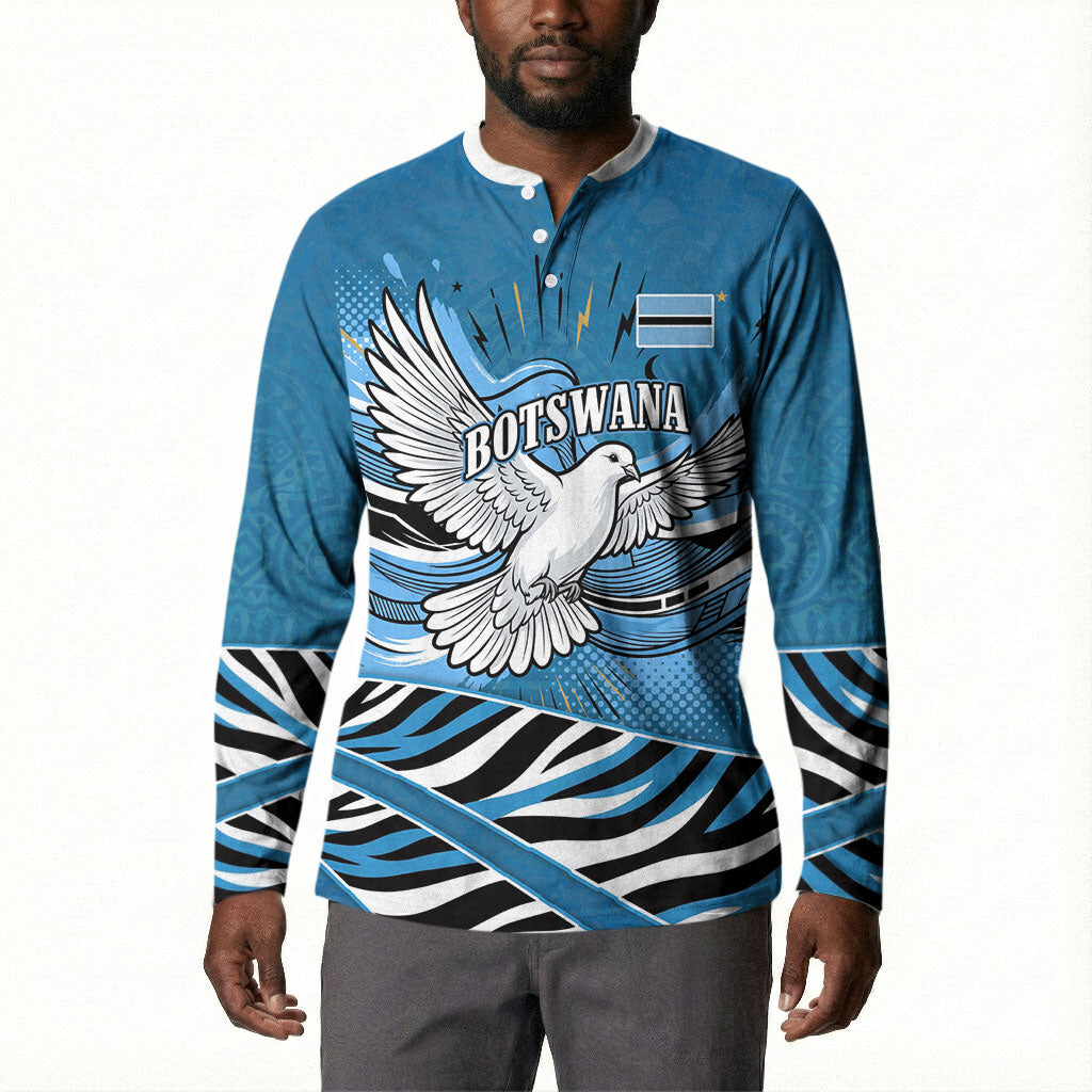 Botswana Independence Day Button Sweatshirt Flying Dove Graphic Zebra Portrait Flag Map