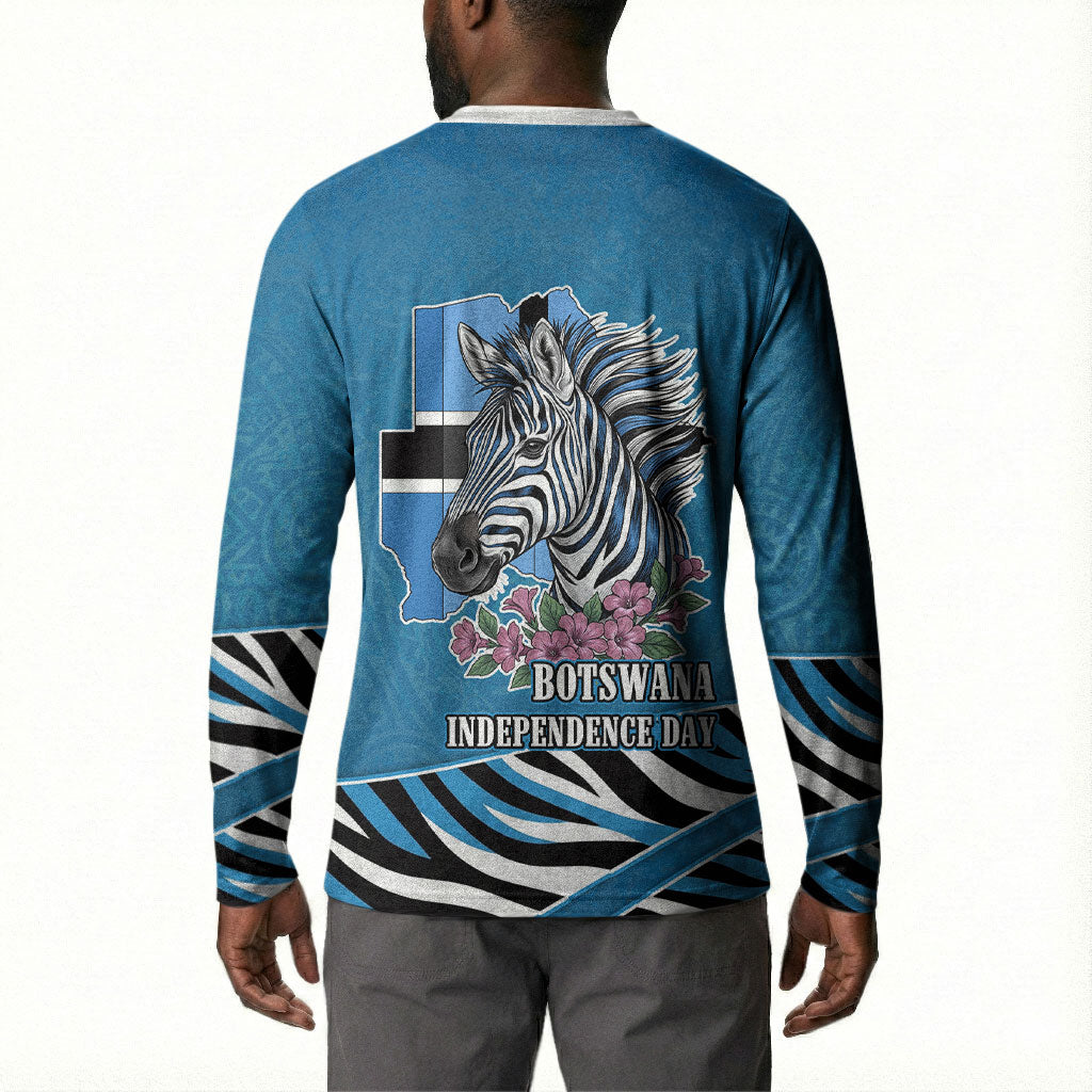 Botswana Independence Day Button Sweatshirt Flying Dove Graphic Zebra Portrait Flag Map