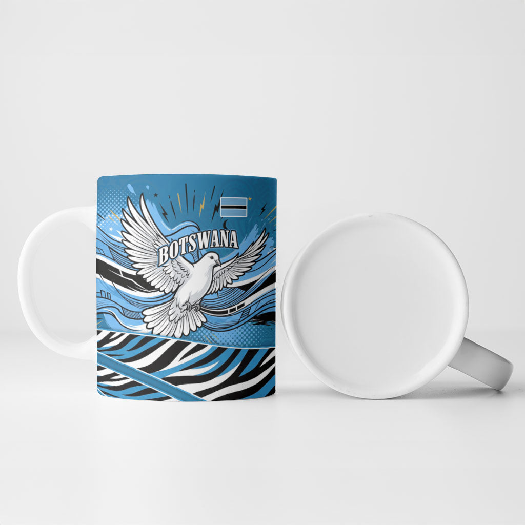 Botswana Independence Day Ceramic Mug Flying Dove Graphic Zebra Portrait Flag Map