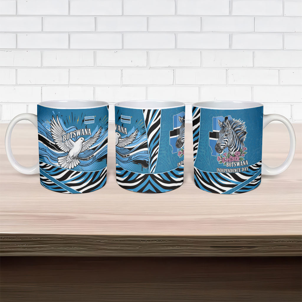 Botswana Independence Day Ceramic Mug Flying Dove Graphic Zebra Portrait Flag Map