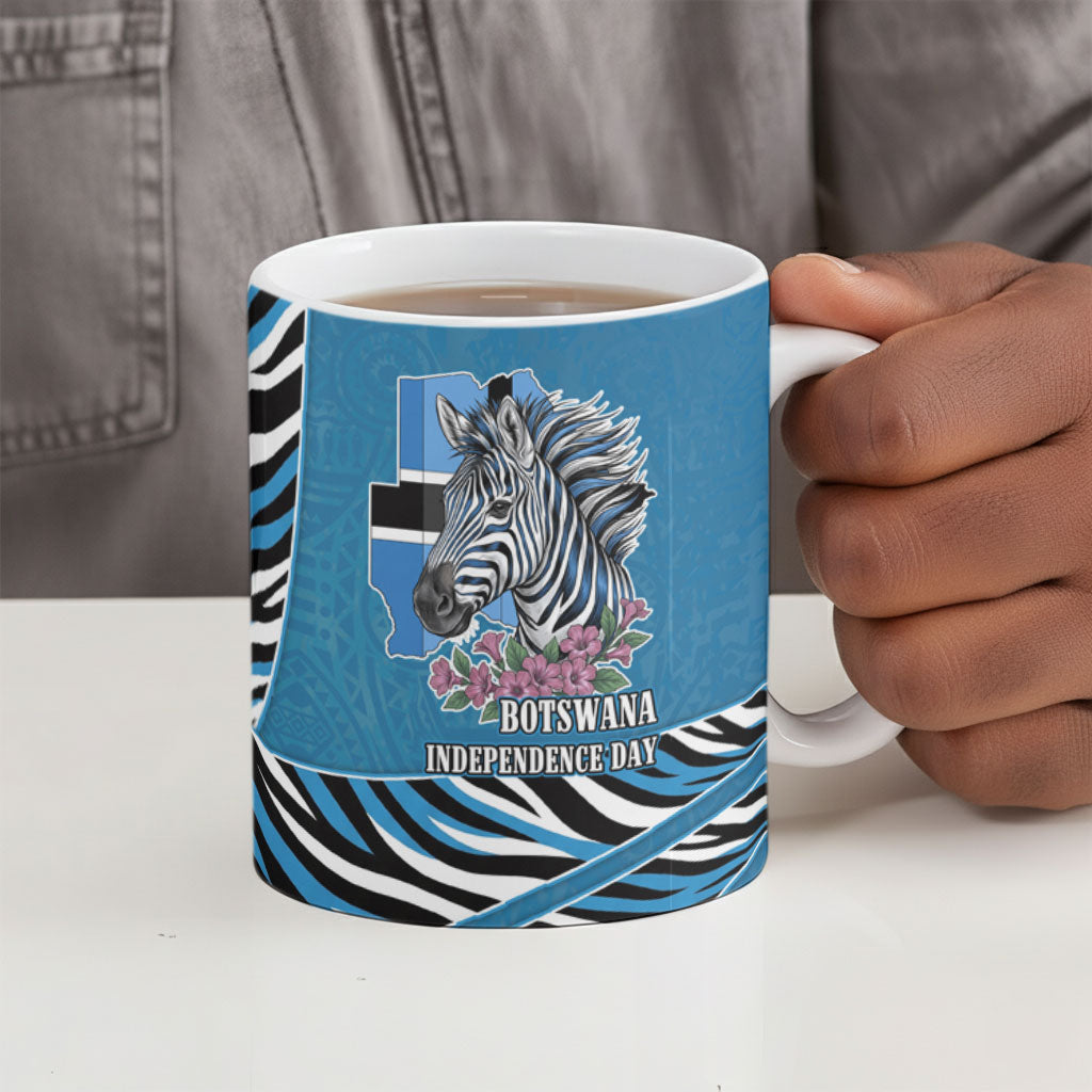 Botswana Independence Day Ceramic Mug Flying Dove Graphic Zebra Portrait Flag Map