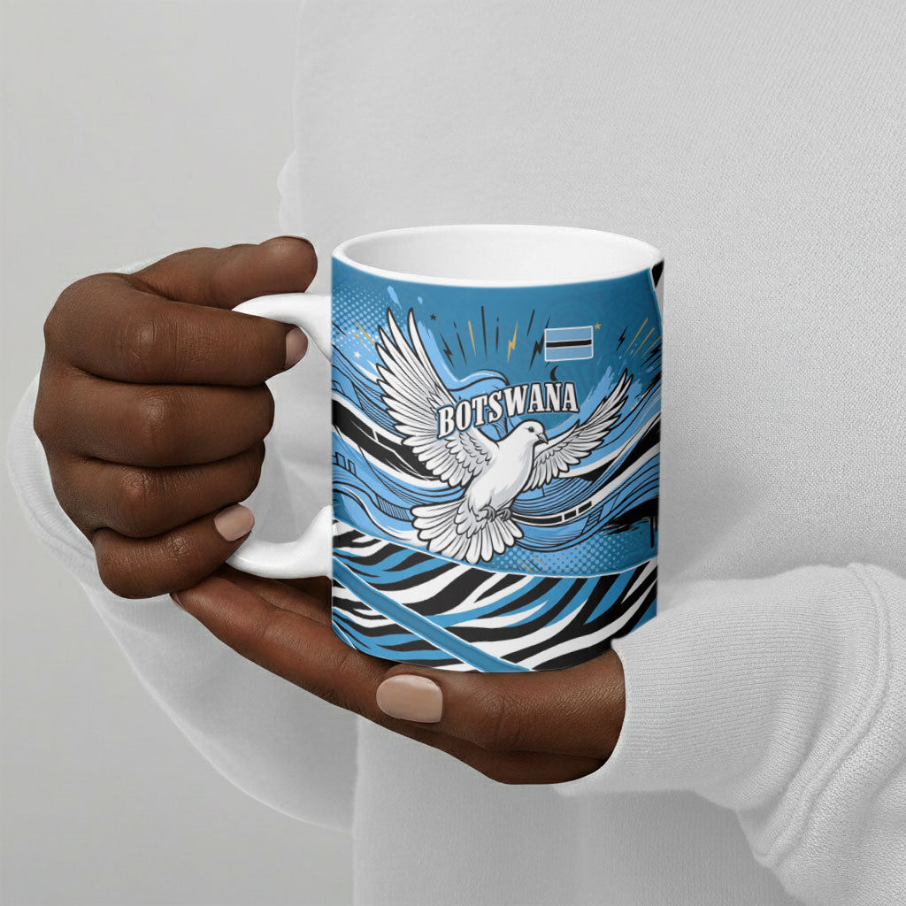 Botswana Independence Day Ceramic Mug Flying Dove Graphic Zebra Portrait Flag Map