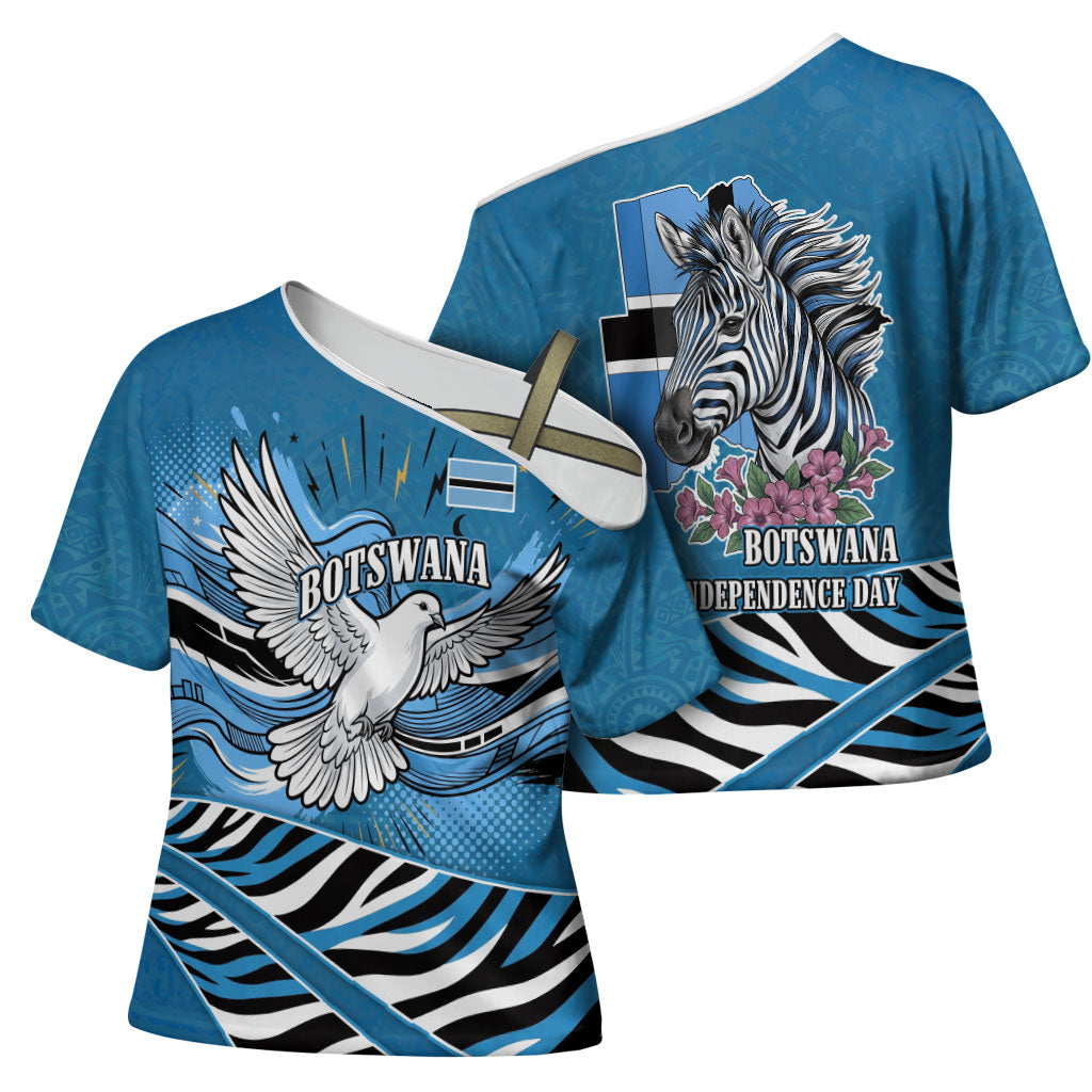 Botswana Independence Day Cross Shoulder Shirt Flying Dove Graphic Zebra Portrait Flag Map