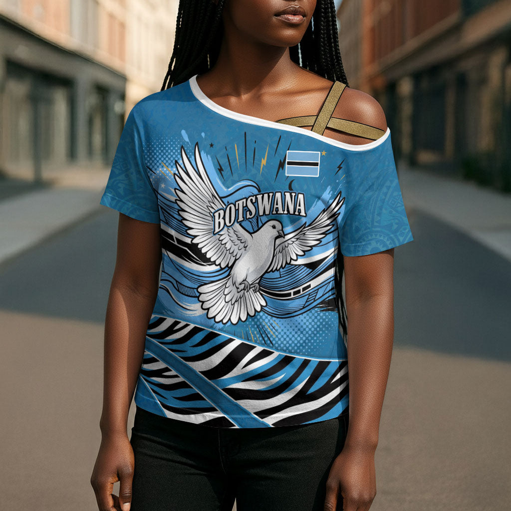 Botswana Independence Day Cross Shoulder Shirt Flying Dove Graphic Zebra Portrait Flag Map