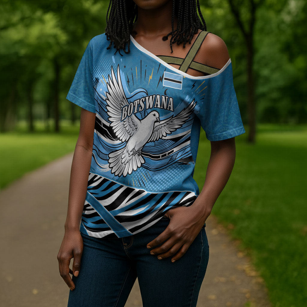 Botswana Independence Day Cross Shoulder Shirt Flying Dove Graphic Zebra Portrait Flag Map