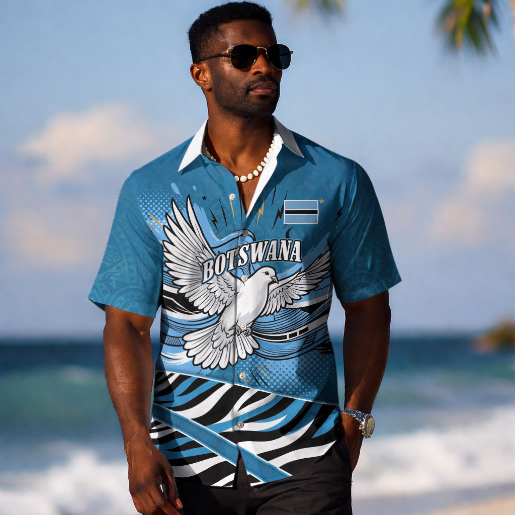 Botswana Independence Day Hawaiian Shirt Flying Dove Graphic Zebra Portrait Flag Map