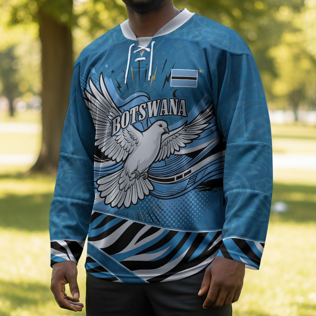 Botswana Independence Day Hockey Jersey Flying Dove Graphic Zebra Portrait Flag Map