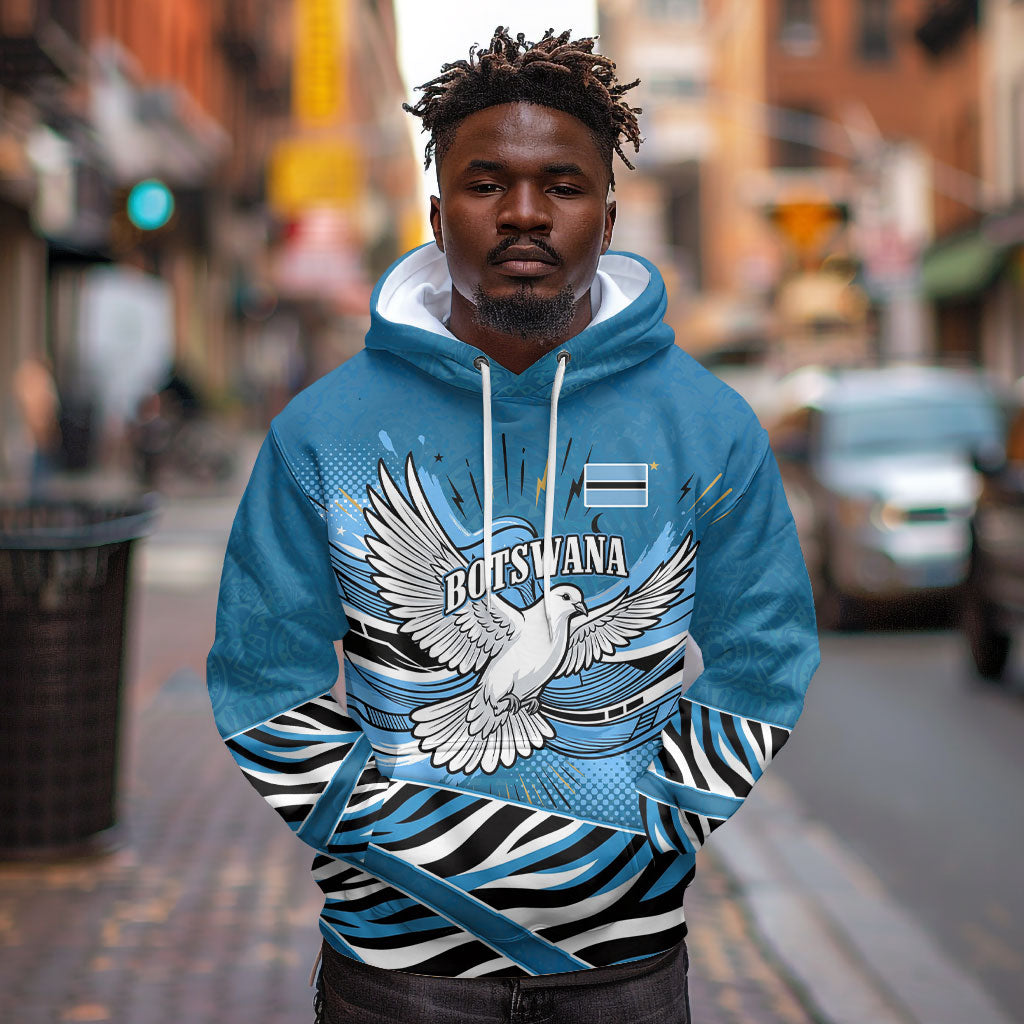 Botswana Independence Day Hoodie Flying Dove Graphic Zebra Portrait Flag Map