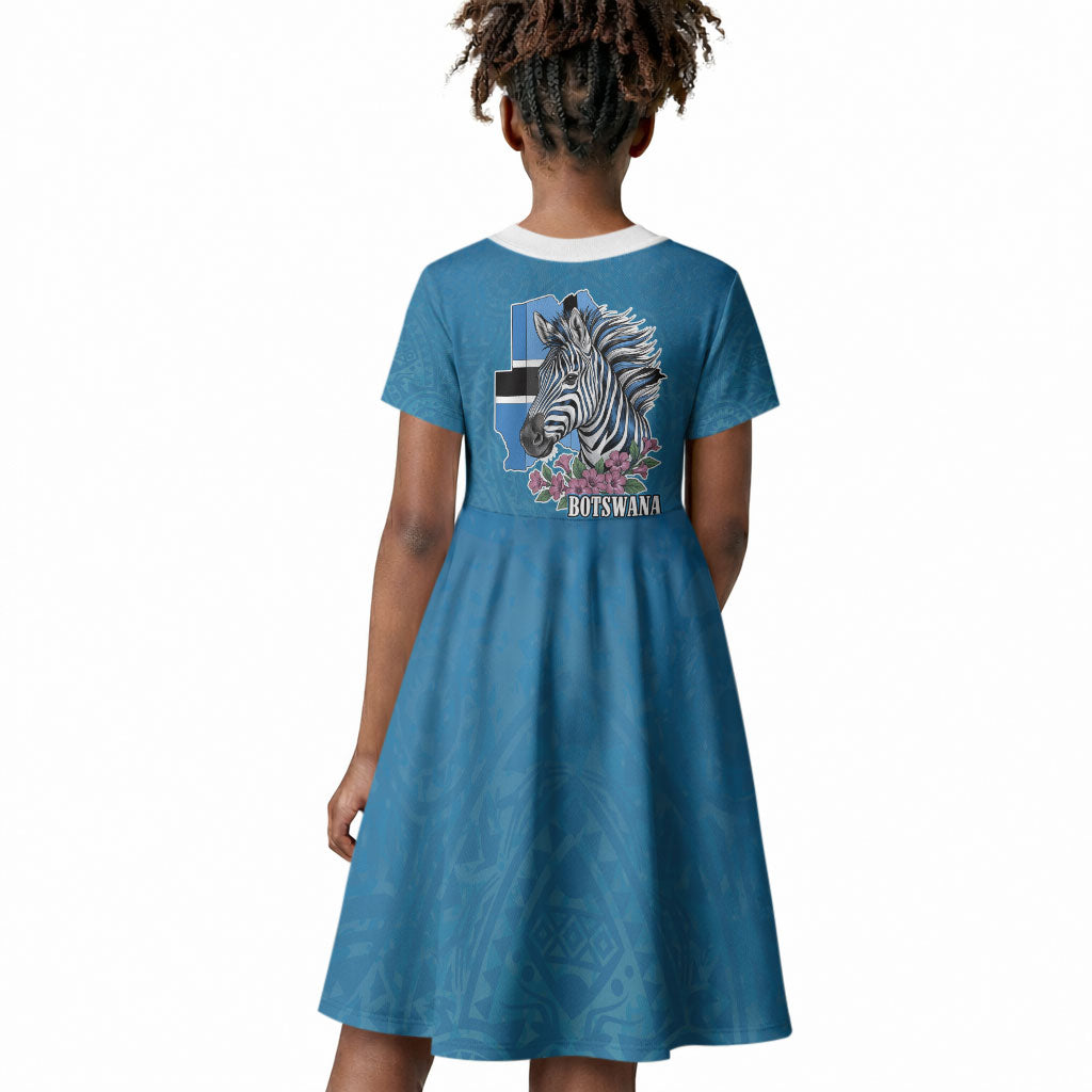 Botswana Independence Day Kid Short Sleeve Dress Flying Dove Graphic Zebra Portrait Flag Map