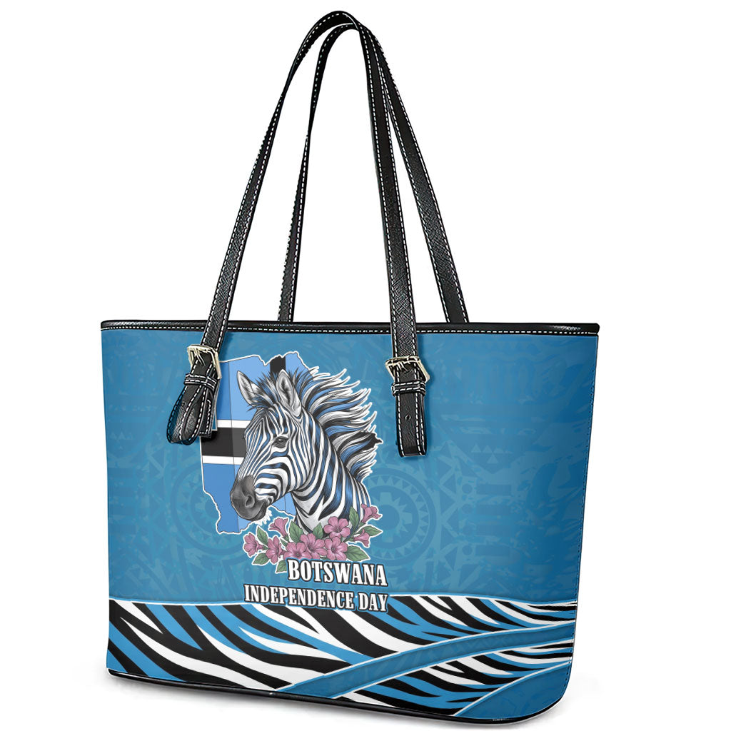 Botswana Independence Day Leather Tote Bag Flying Dove Graphic Zebra Portrait Flag Map