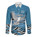 Botswana Independence Day Long Sleeve Button Shirt Flying Dove Graphic Zebra Portrait Flag Map