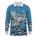 Botswana Independence Day Long Sleeve Polo Shirt Flying Dove Graphic Zebra Portrait Flag Map