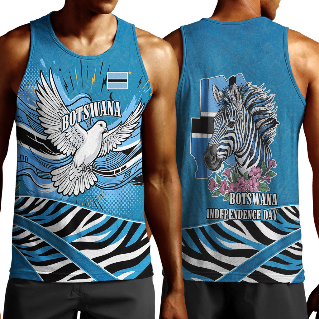 Botswana Independence Day Men Tank Top Flying Dove Graphic Zebra Portrait Flag Map