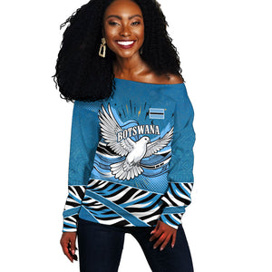 Botswana Independence Day Off Shoulder Sweater Flying Dove Graphic Zebra Portrait Flag Map