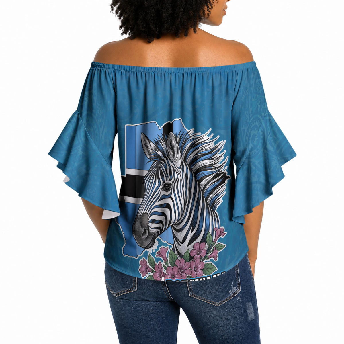 Botswana Independence Day Off Shoulder Wrap Waist Top Flying Dove Graphic Zebra Portrait Flag Map