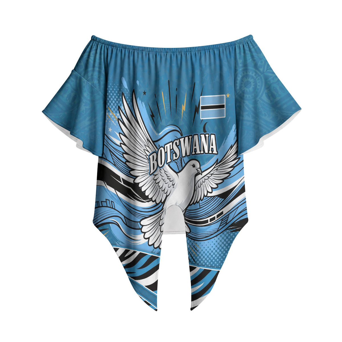 Botswana Independence Day Off Shoulder Wrap Waist Top Flying Dove Graphic Zebra Portrait Flag Map