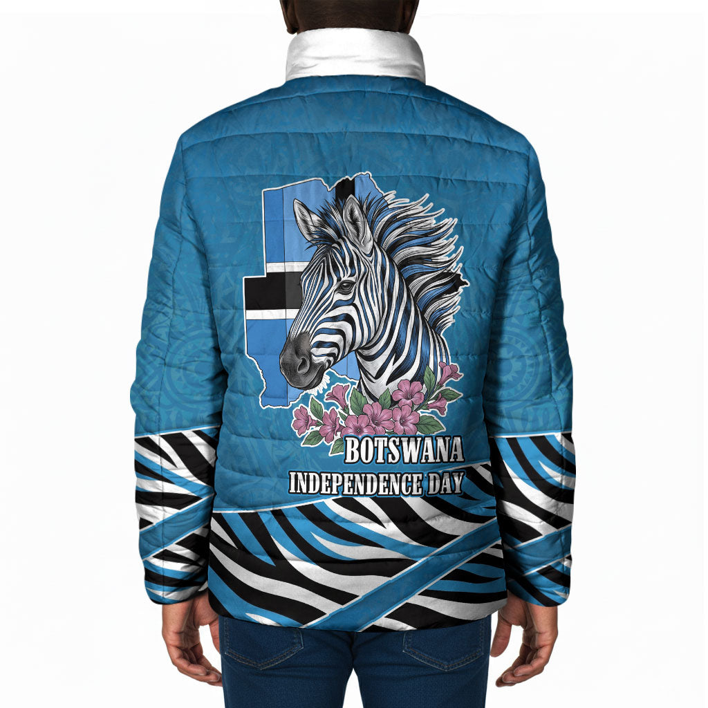 Botswana Independence Day Padded Jacket Flying Dove Graphic Zebra Portrait Flag Map