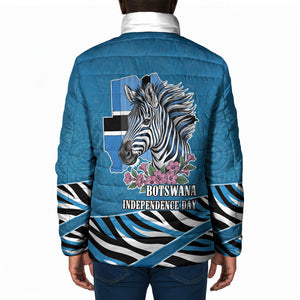 Botswana Independence Day Padded Jacket Flying Dove Graphic Zebra Portrait Flag Map