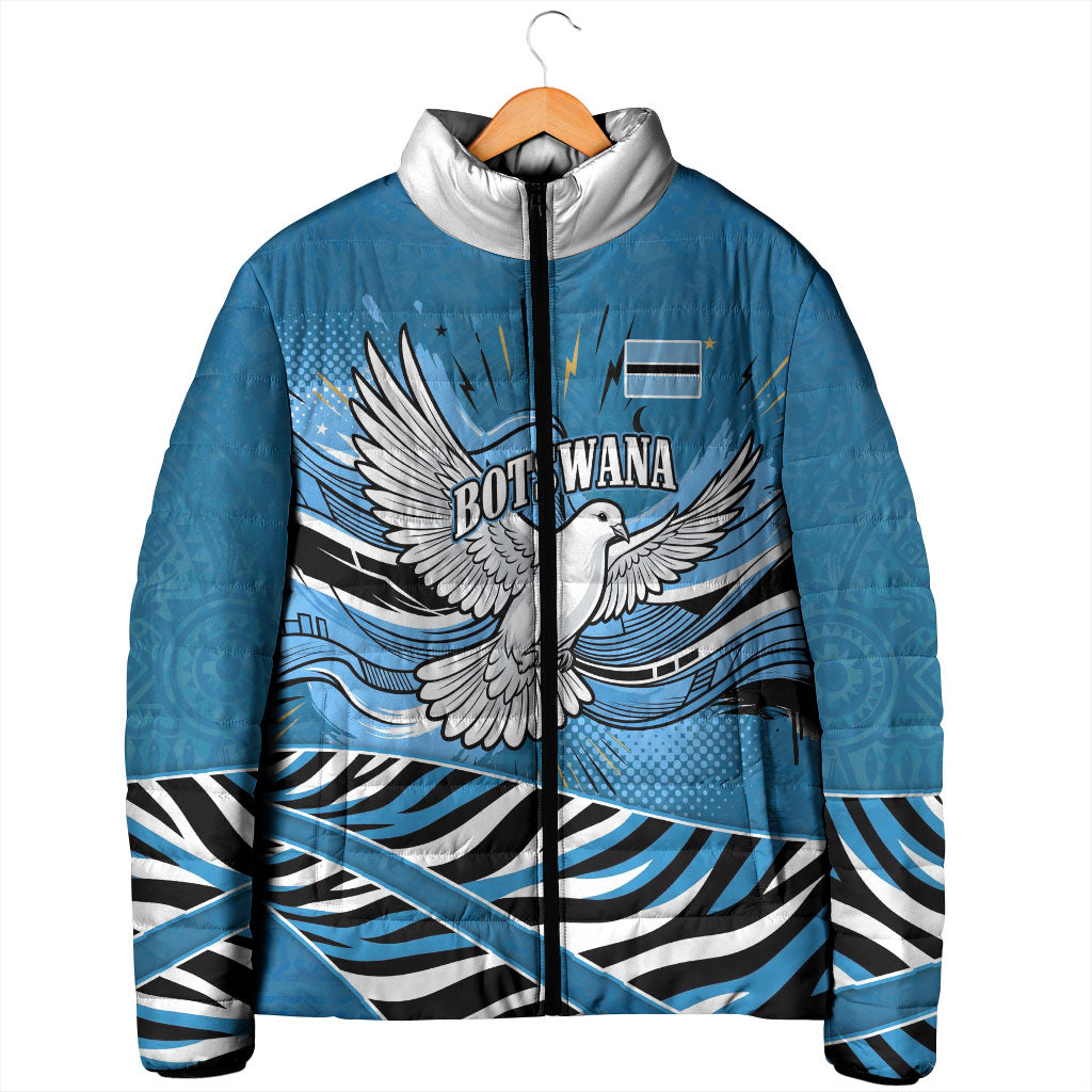 Botswana Independence Day Padded Jacket Flying Dove Graphic Zebra Portrait Flag Map