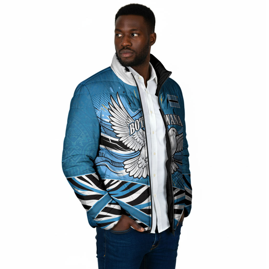 Botswana Independence Day Padded Jacket Flying Dove Graphic Zebra Portrait Flag Map