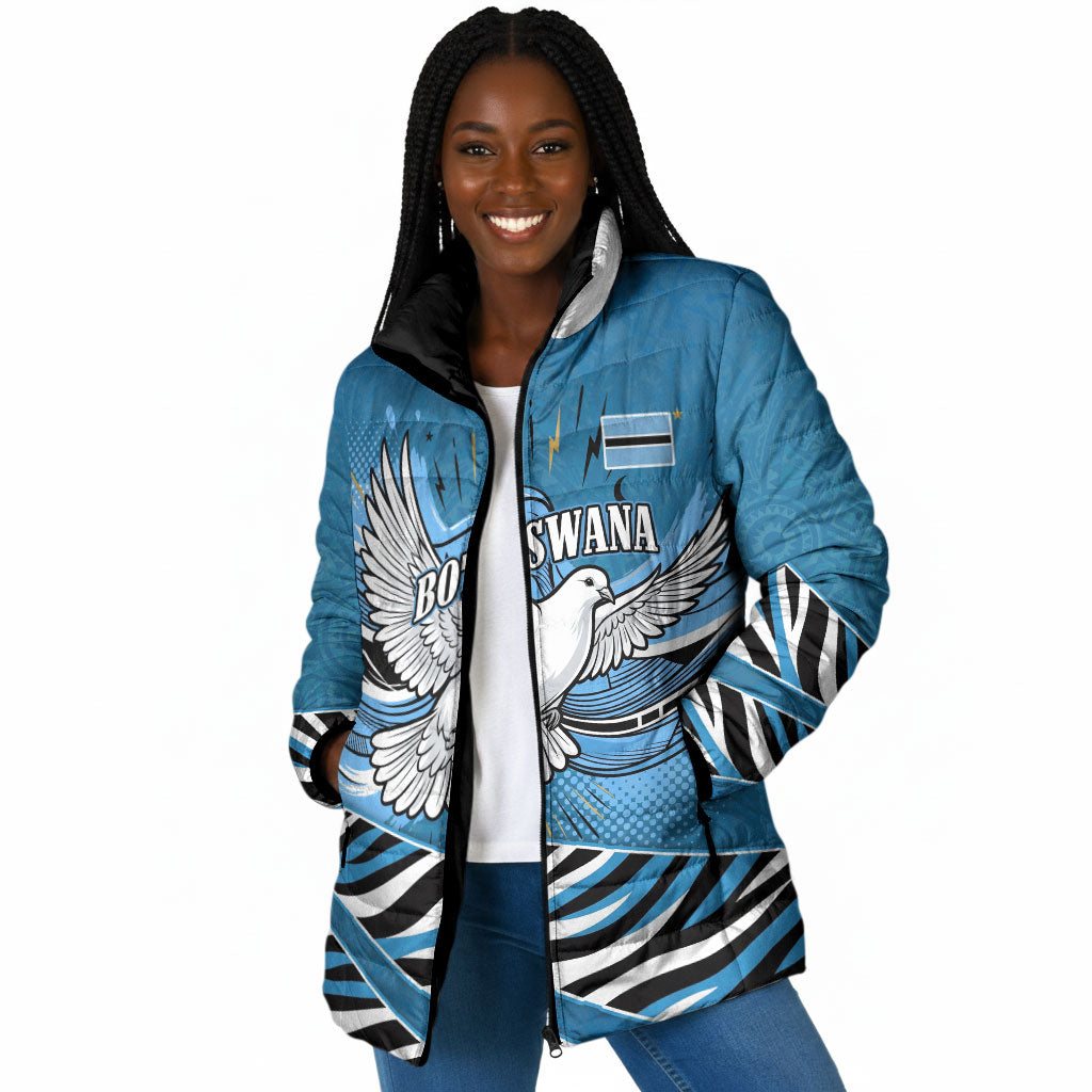 Botswana Independence Day Padded Jacket Flying Dove Graphic Zebra Portrait Flag Map