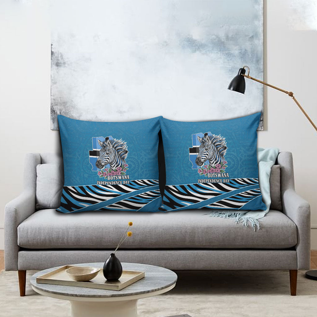 Botswana Independence Day Pillow Cover Flying Dove Graphic Zebra Portrait Flag Map