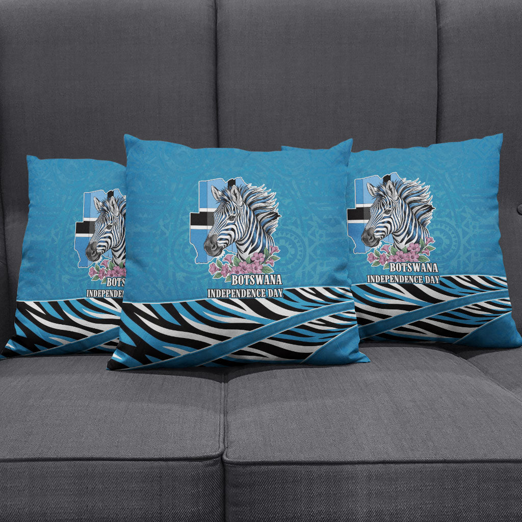 Botswana Independence Day Pillow Cover Flying Dove Graphic Zebra Portrait Flag Map