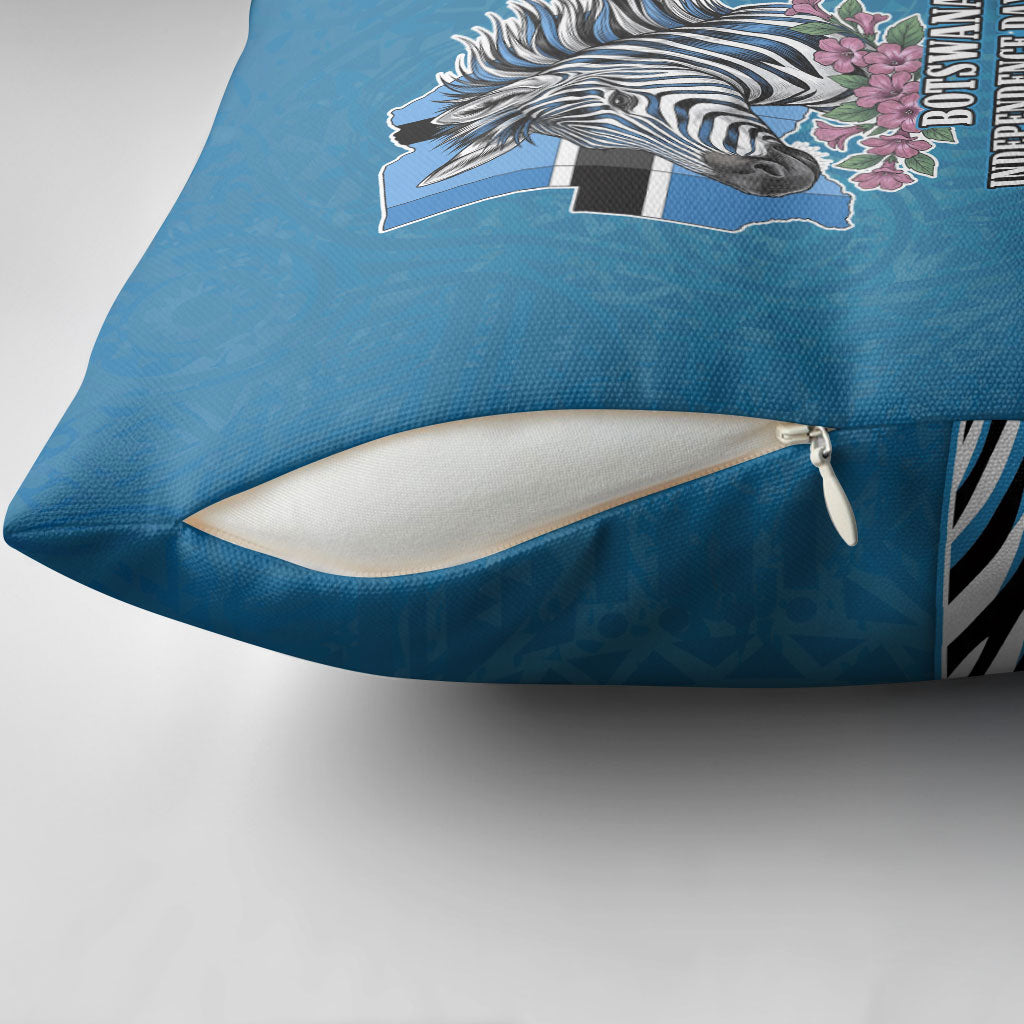 Botswana Independence Day Pillow Cover Flying Dove Graphic Zebra Portrait Flag Map