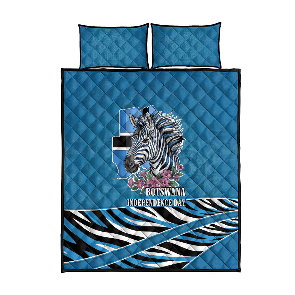Botswana Independence Day Quilt Bed Set Flying Dove Graphic Zebra Portrait Flag Map