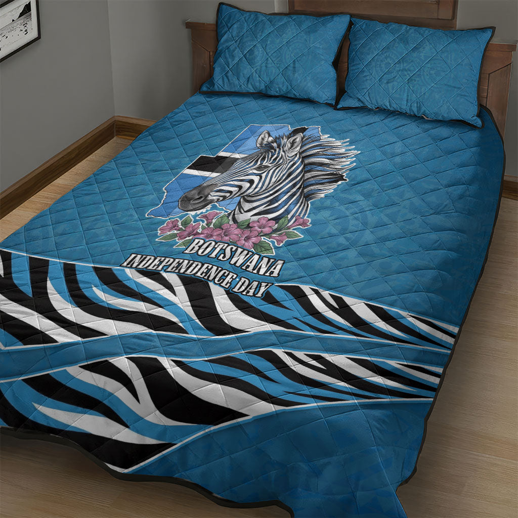 Botswana Independence Day Quilt Bed Set Flying Dove Graphic Zebra Portrait Flag Map