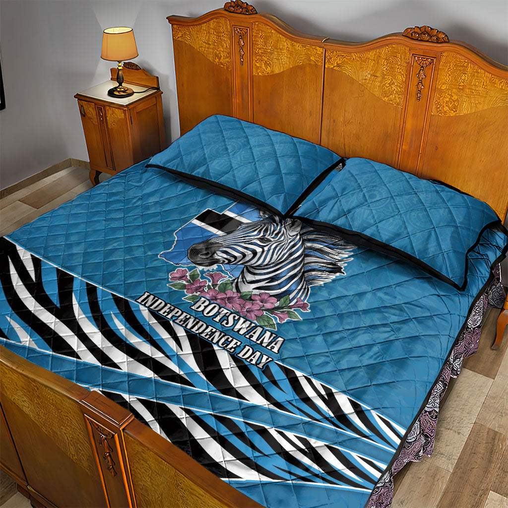 Botswana Independence Day Quilt Bed Set Flying Dove Graphic Zebra Portrait Flag Map