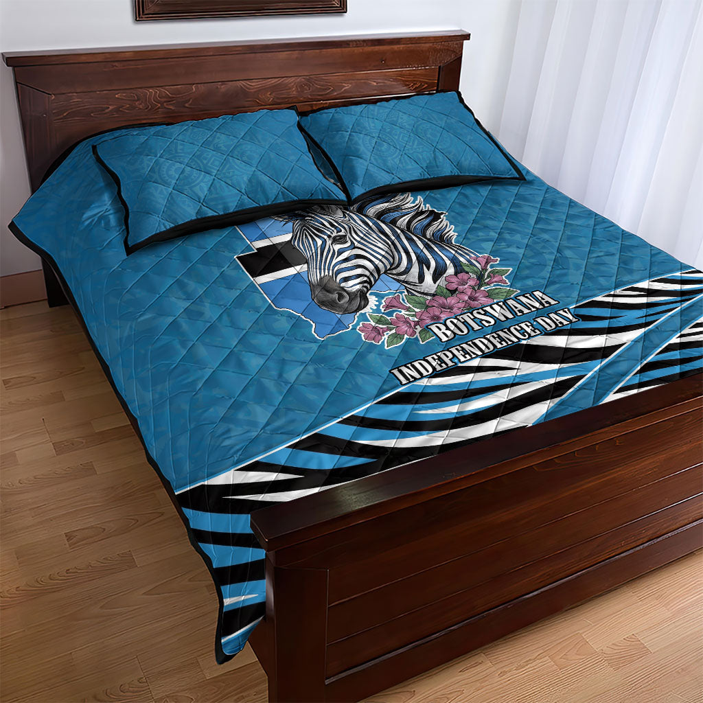 Botswana Independence Day Quilt Bed Set Flying Dove Graphic Zebra Portrait Flag Map