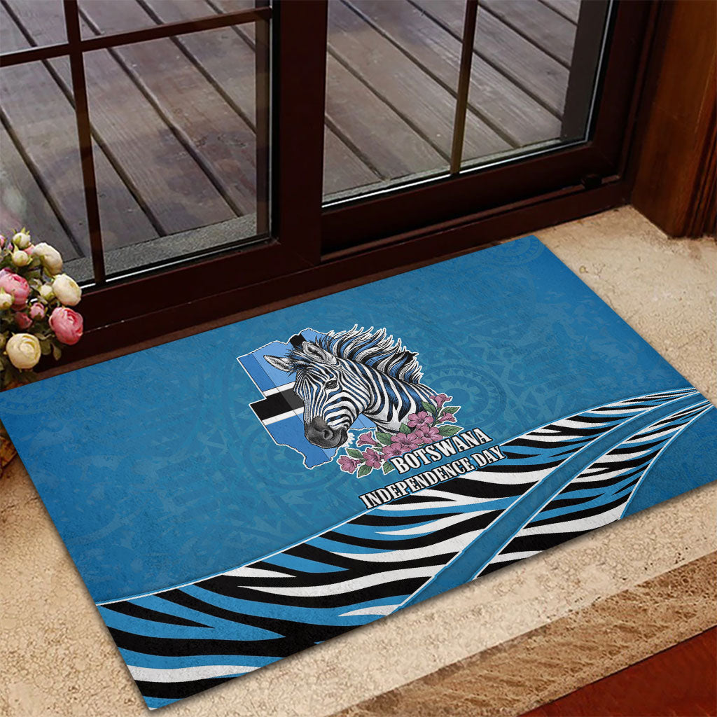 Botswana Independence Day Rubber Doormat Flying Dove Graphic Zebra Portrait Flag Map