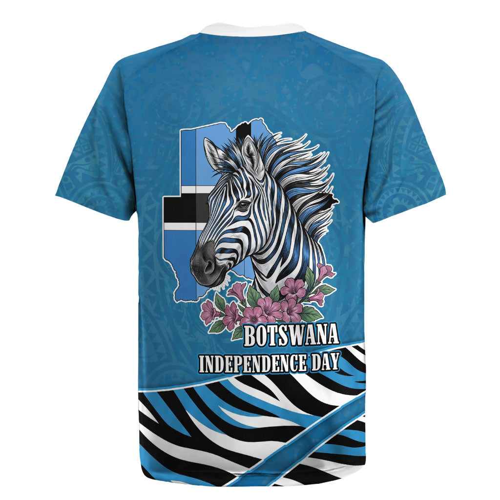 Botswana Independence Day Rugby Jersey Flying Dove Graphic Zebra Portrait Flag Map