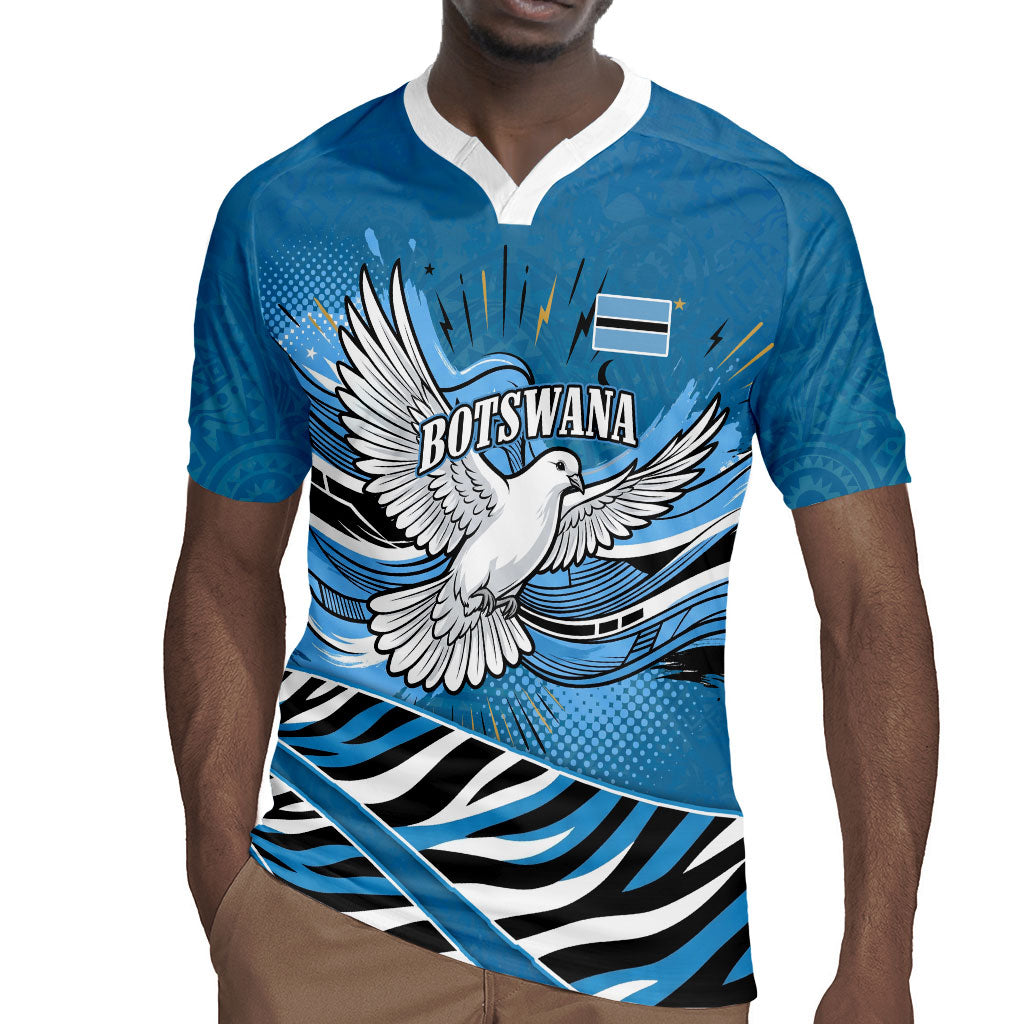 Botswana Independence Day Rugby Jersey Flying Dove Graphic Zebra Portrait Flag Map