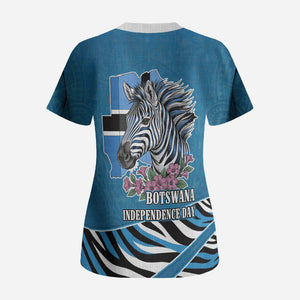 Botswana Independence Day Scrub Top Flying Dove Graphic Zebra Portrait Flag Map