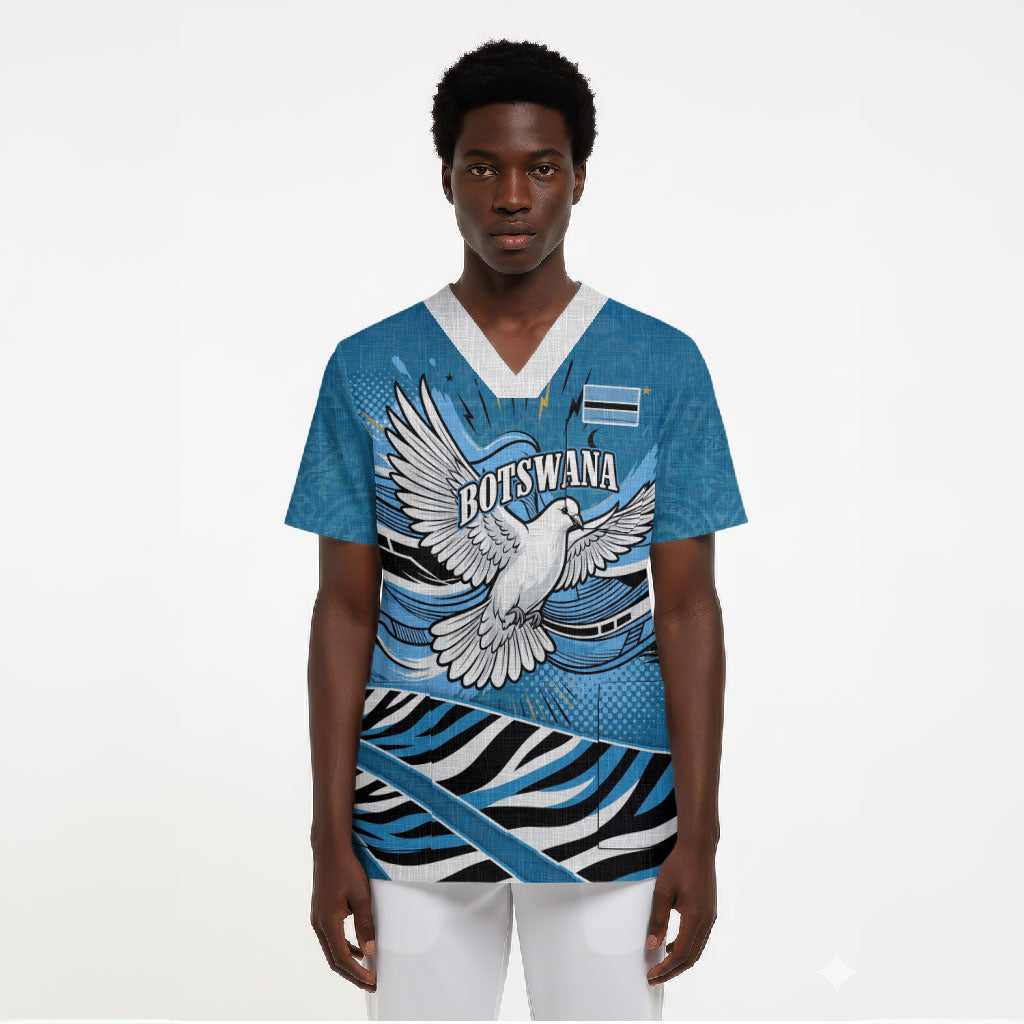 Botswana Independence Day Scrub Top Flying Dove Graphic Zebra Portrait Flag Map