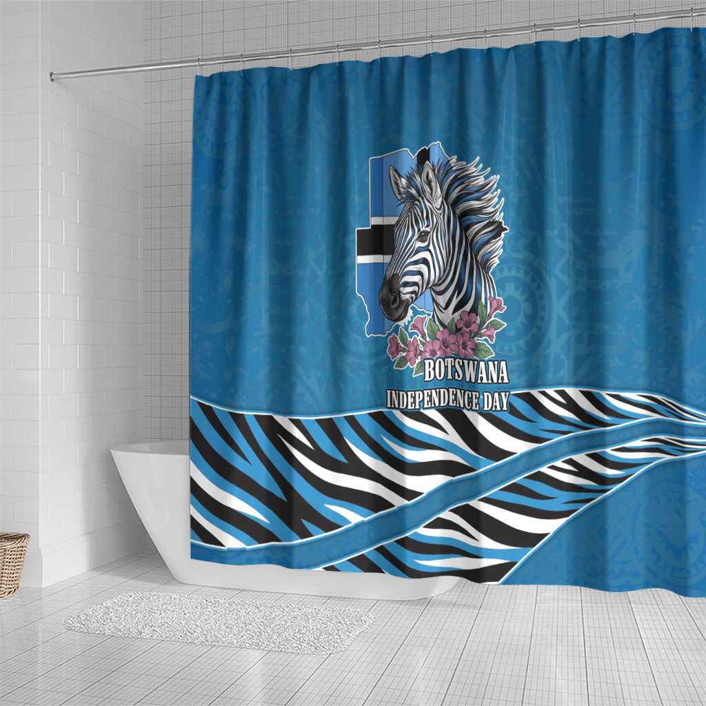 Botswana Independence Day Shower Curtain Flying Dove Graphic Zebra Portrait Flag Map