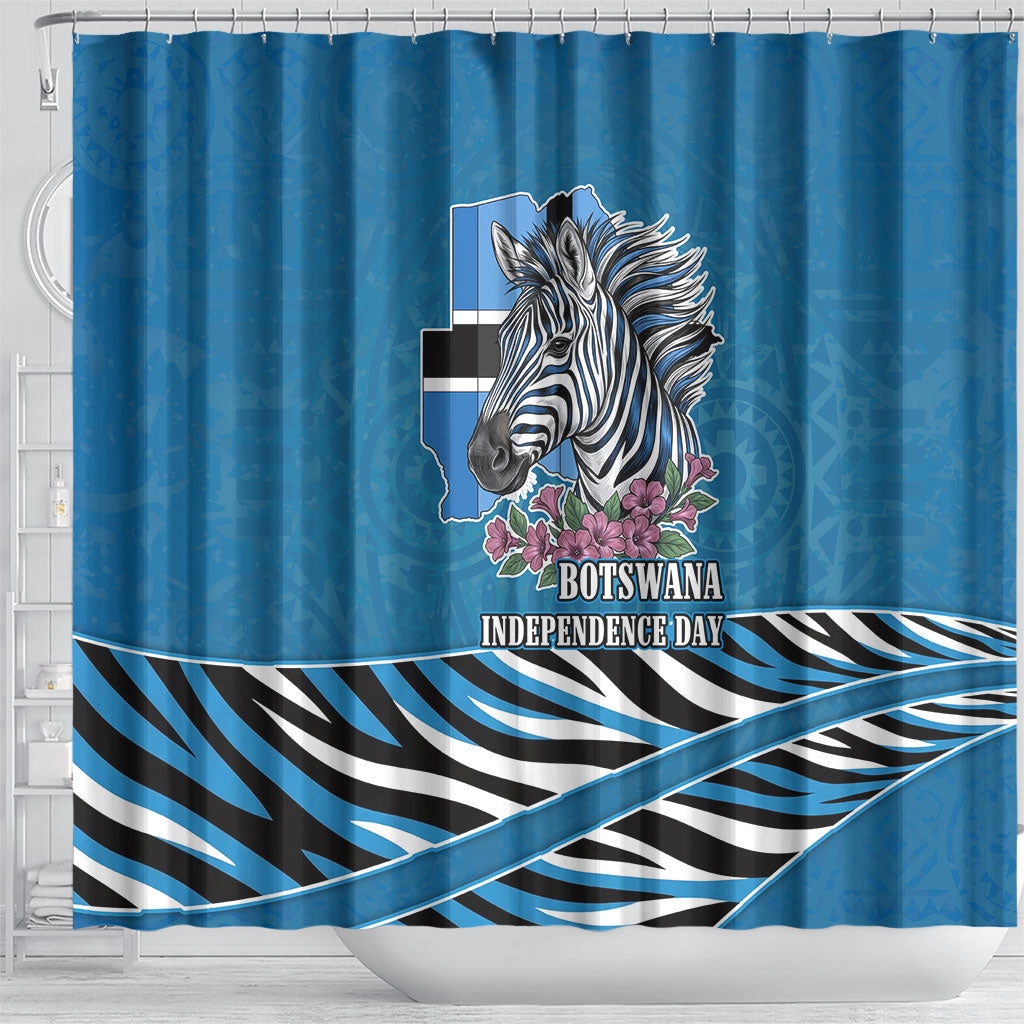 Botswana Independence Day Shower Curtain Flying Dove Graphic Zebra Portrait Flag Map