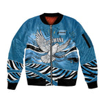 Botswana Independence Day Sleeve Zip Bomber Jacket Flying Dove Graphic Zebra Portrait Flag Map