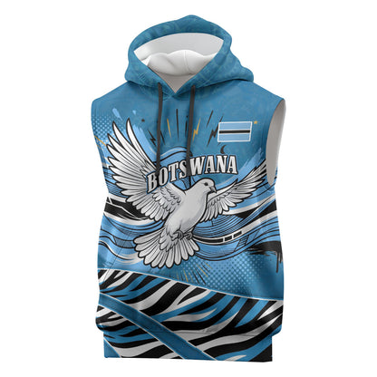 Botswana Independence Day Sleeveless Hoodie Flying Dove Graphic Zebra Portrait Flag Map