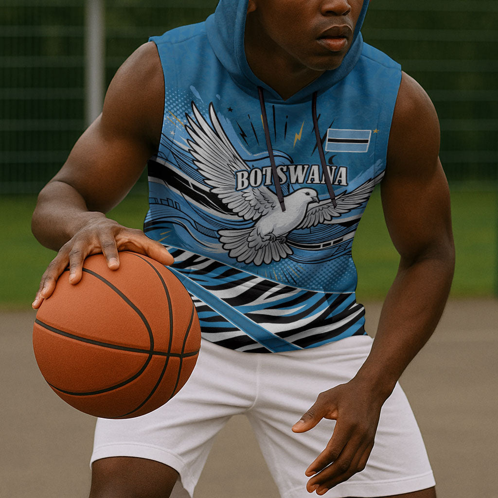 Botswana Independence Day Sleeveless Hoodie Flying Dove Graphic Zebra Portrait Flag Map