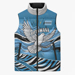 Botswana Independence Day Sleeveless Puffer Jacket Flying Dove Graphic Zebra Portrait Flag Map