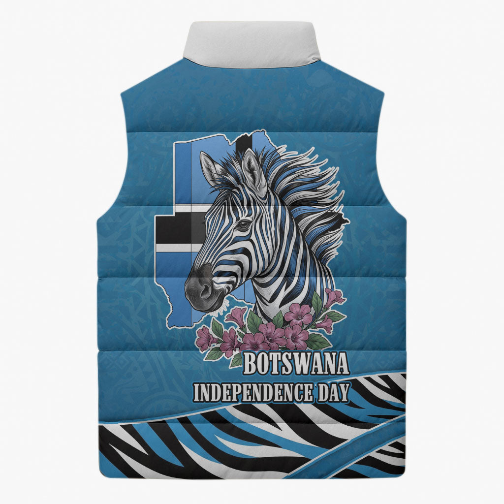 Botswana Independence Day Sleeveless Puffer Jacket Flying Dove Graphic Zebra Portrait Flag Map