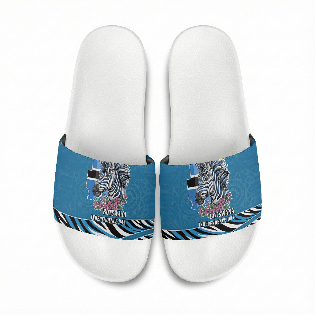 Botswana Independence Day Slide Sandals Flying Dove Graphic Zebra Portrait Flag Map